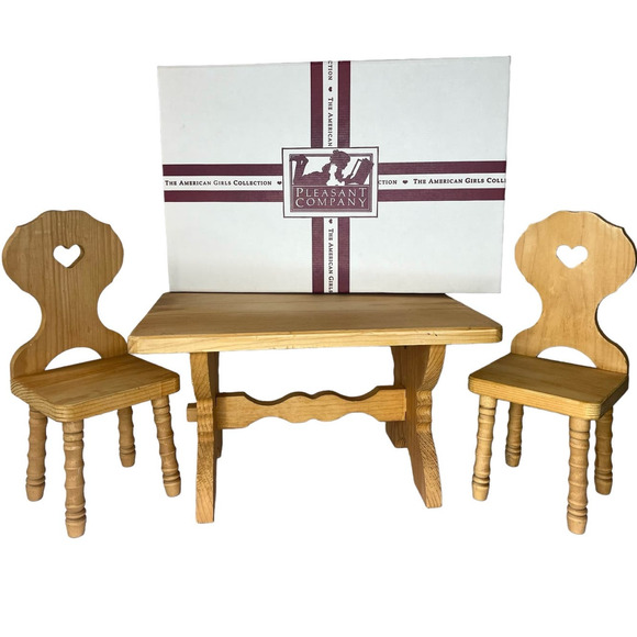 American Girl Other - VTG American Girl Kirsten Wood TRESTLE TABLE & CHAIRS Set Doll Furniture In BOX